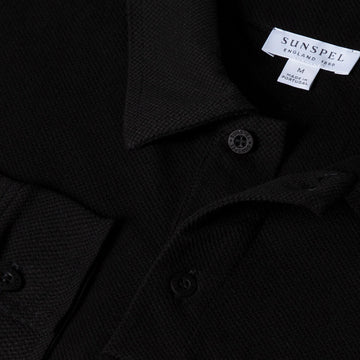 Sunspel Long Sleeve Riviera Polo Black - Parasol Store