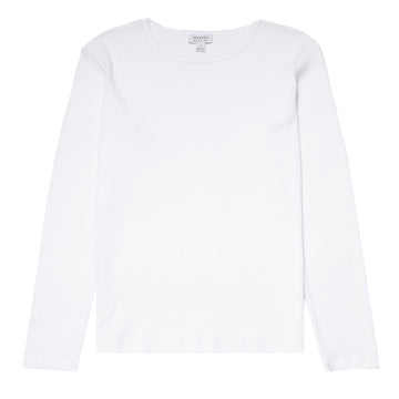 Sunspel Womens Ribbed Long Sleeve T-Shirt White - Parasol Store