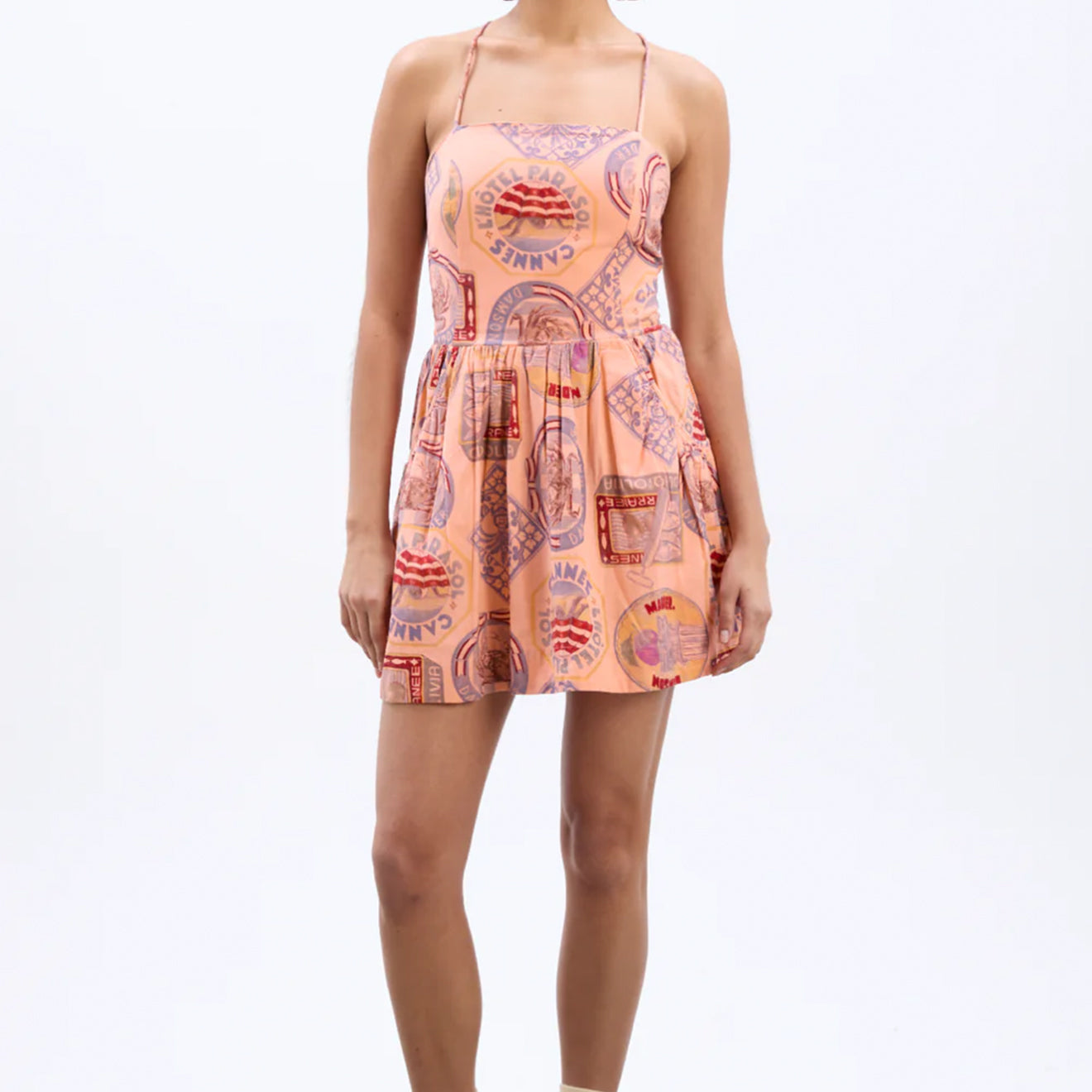 Damson Madder Peaches Mini Apron Dress Papaya Holiday Print