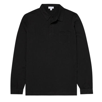 Sunspel Long Sleeve Riviera Polo Black - Parasol Store