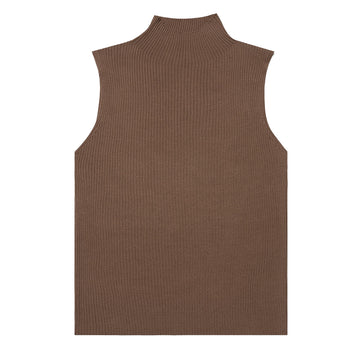 Sunspel Womens Mulberry Silk Rib Vest Jumper Dark Sand - Parasol Store