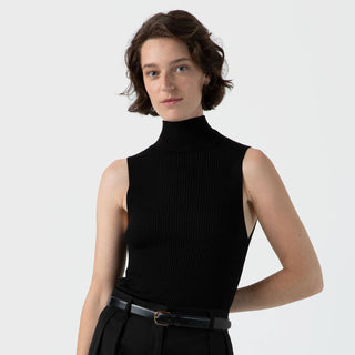 Sunspel Womens Mulberry Silk Rib Vest Jumper Black - Parasol Store