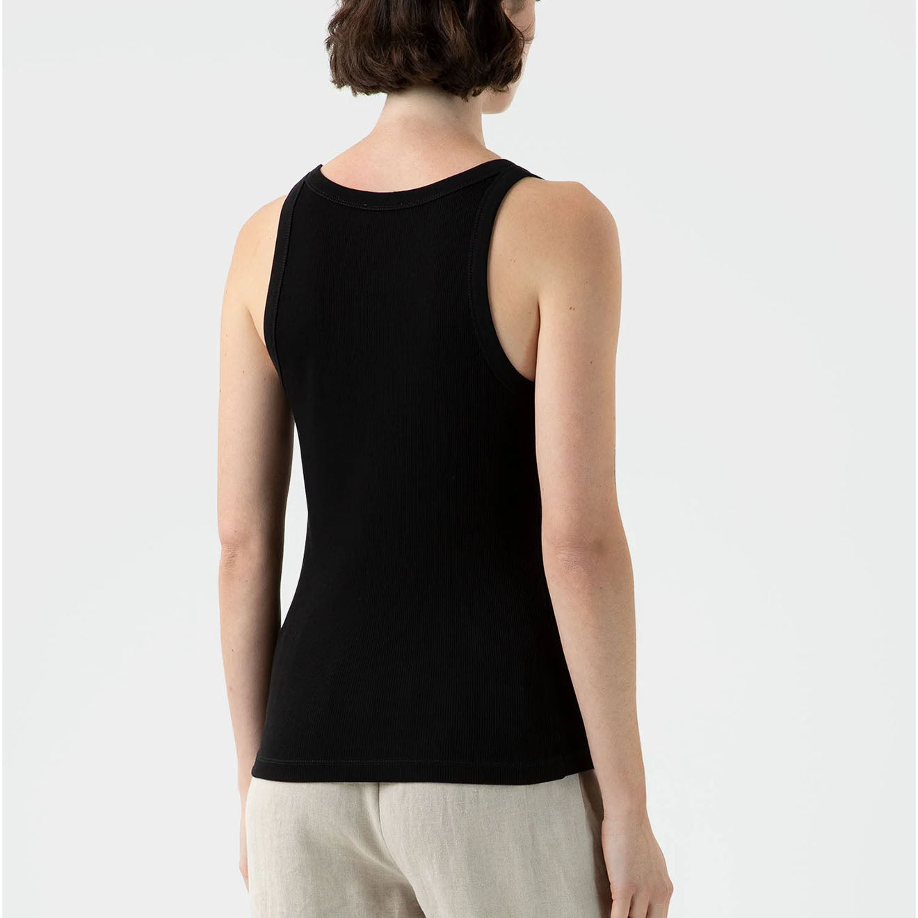 Sunspel Womens Ribbed Tank Top Black - Parasol Store