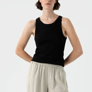 Sunspel Womens Ribbed Tank Top Black - Parasol Store