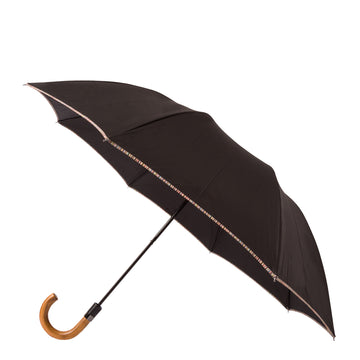 Paul Smith Signature Stripe Compact Umbrella with Crook Wooden Handle Black - Black / ONE SIZE / 92 - Parasol Store