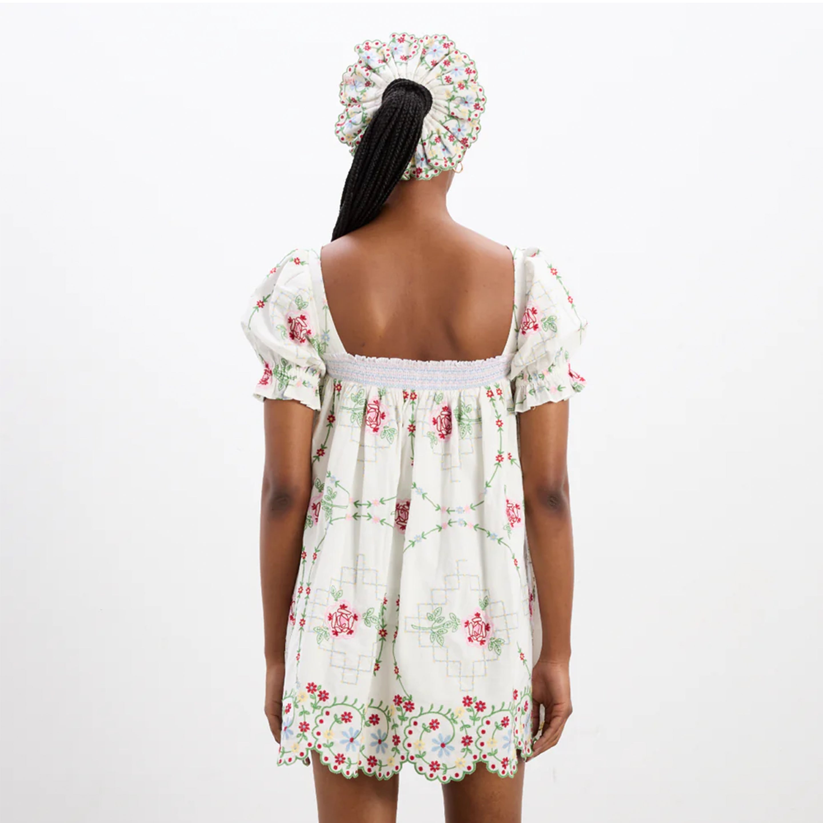 Damson Madder Lulu Mini Dress Rose Embroidery