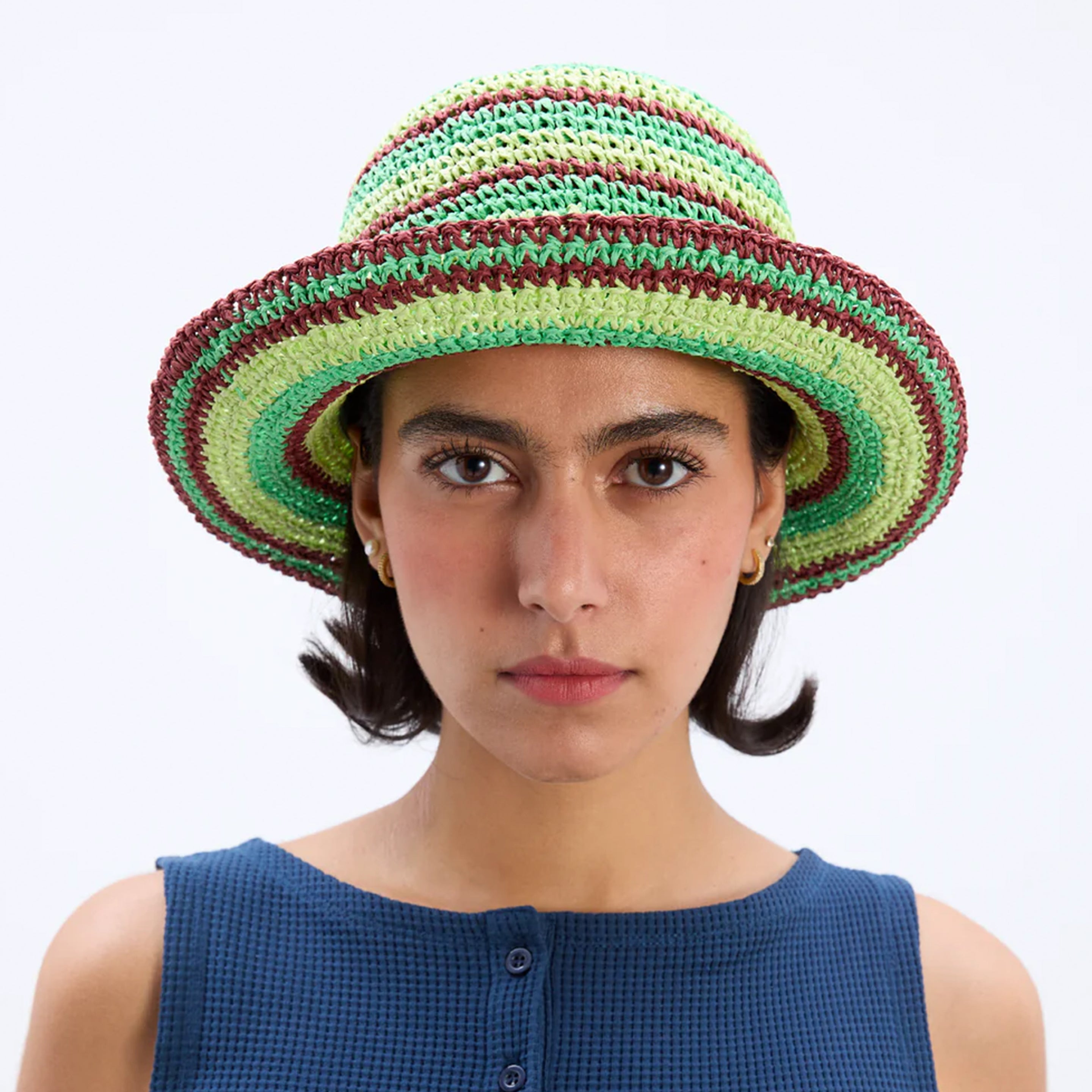 Damson Madder Raffia Bucket Hat Tropical Stripe