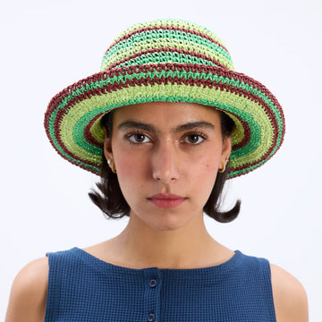 Damson Madder Raffia Bucket Hat Tropical Stripe - Parasol Store