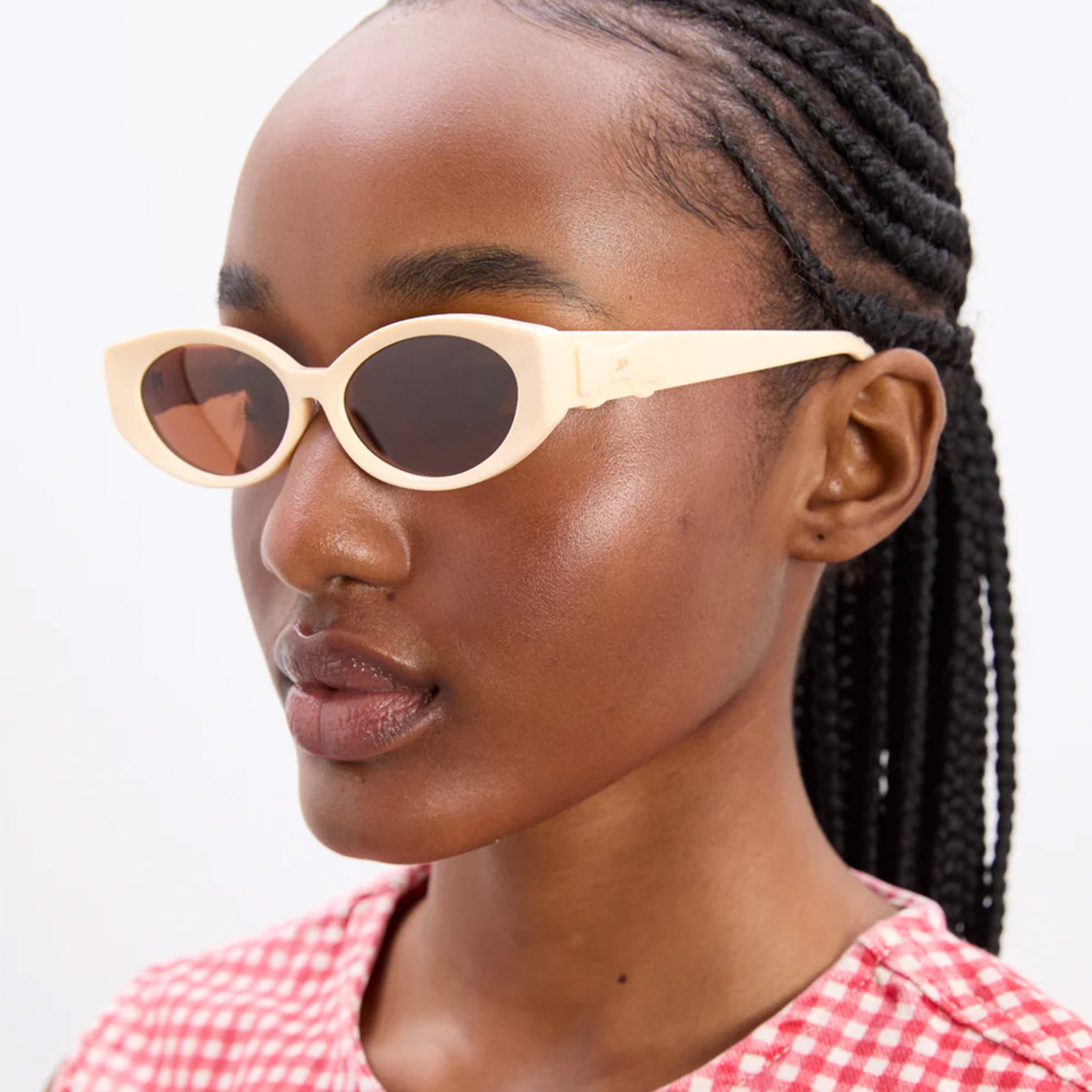 Damson Madder Catty Oval Sunglasses With Bow Detail Bone