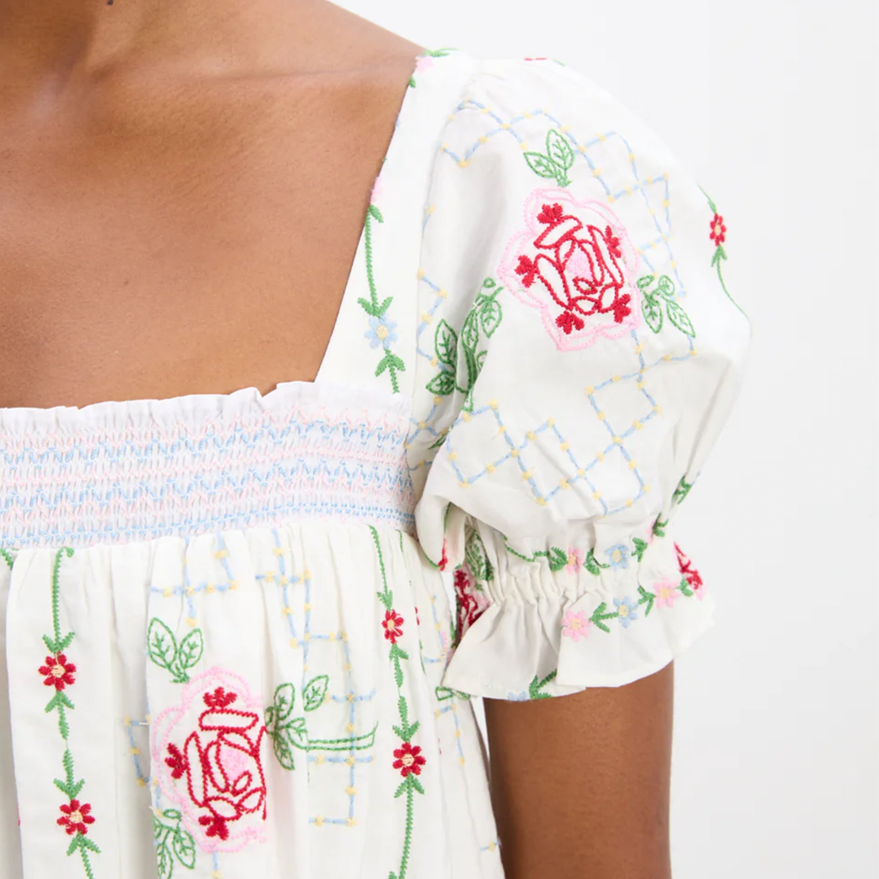 Damson Madder Lulu Mini Dress Rose Embroidery