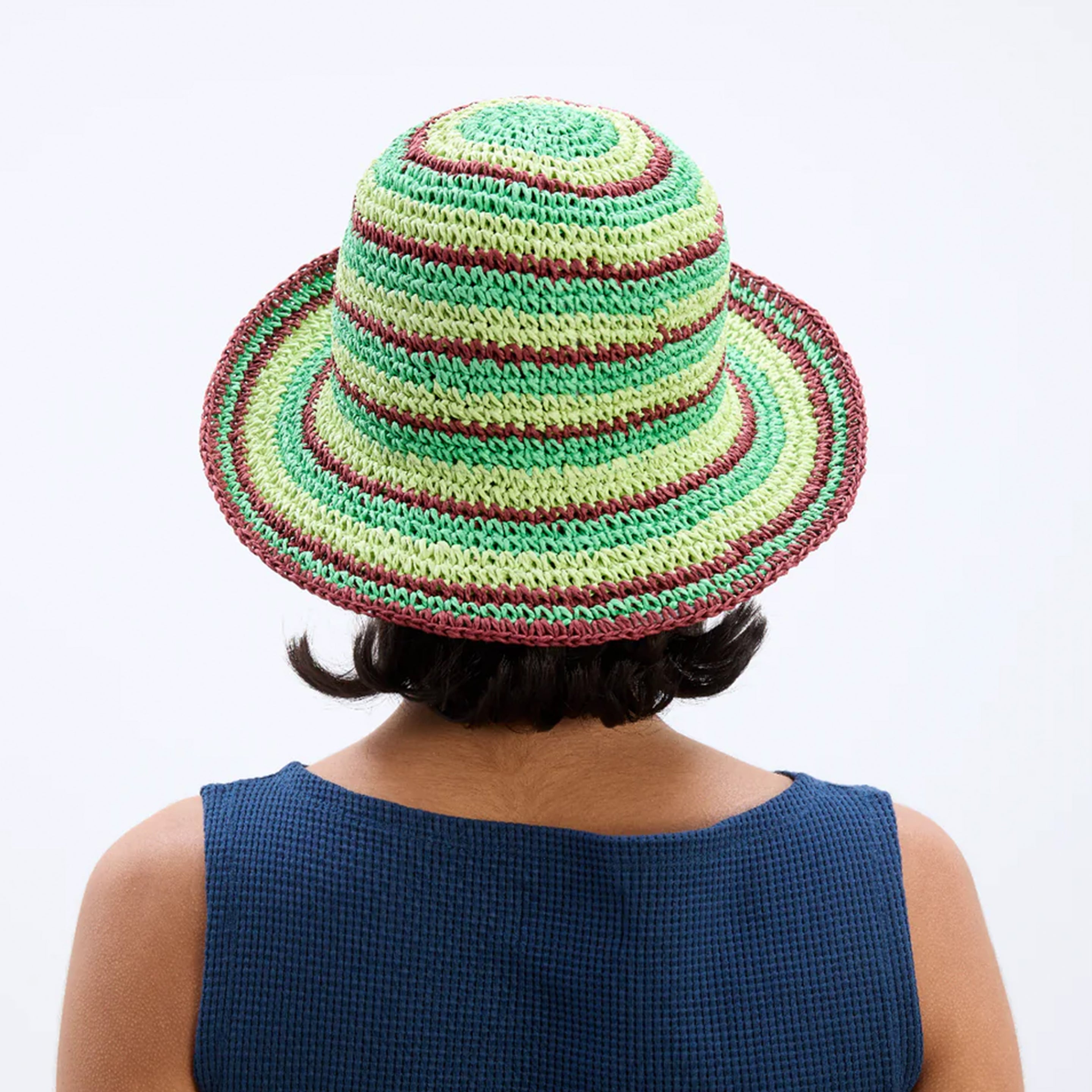 Damson Madder Raffia Bucket Hat Tropical Stripe