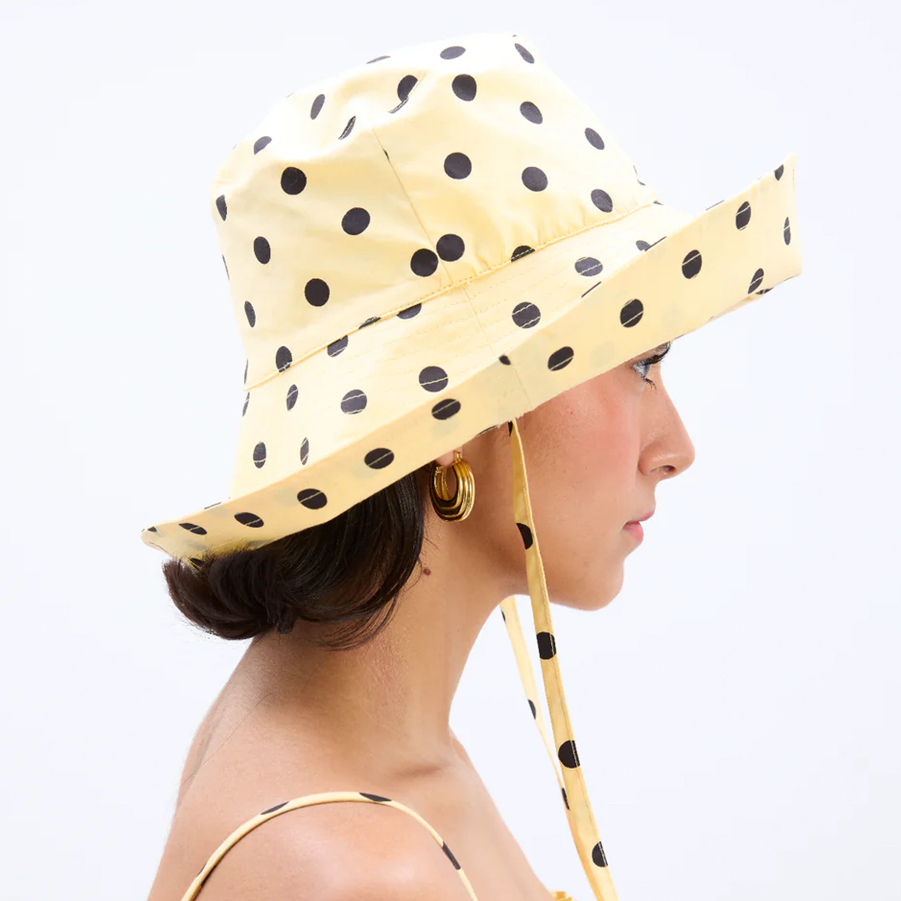 Damson Madder Sunhat Butter Yellow & Black Polka Dot