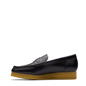 Clarks Originals Womens Wallabee Loafer Black Smooth Leather - Parasol Store