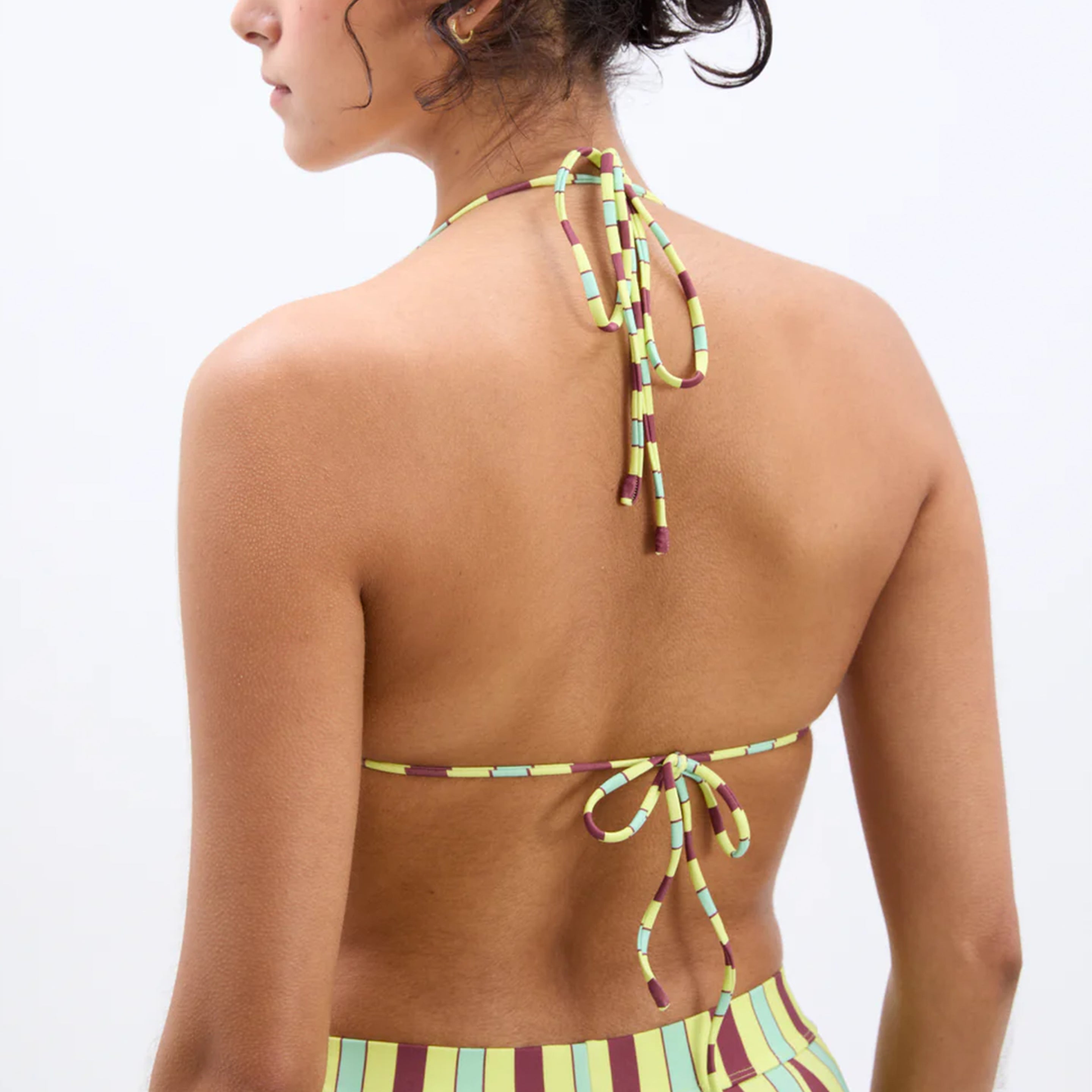 Damson Madder Picot Trim Triangle Bikini Tropical Stripe