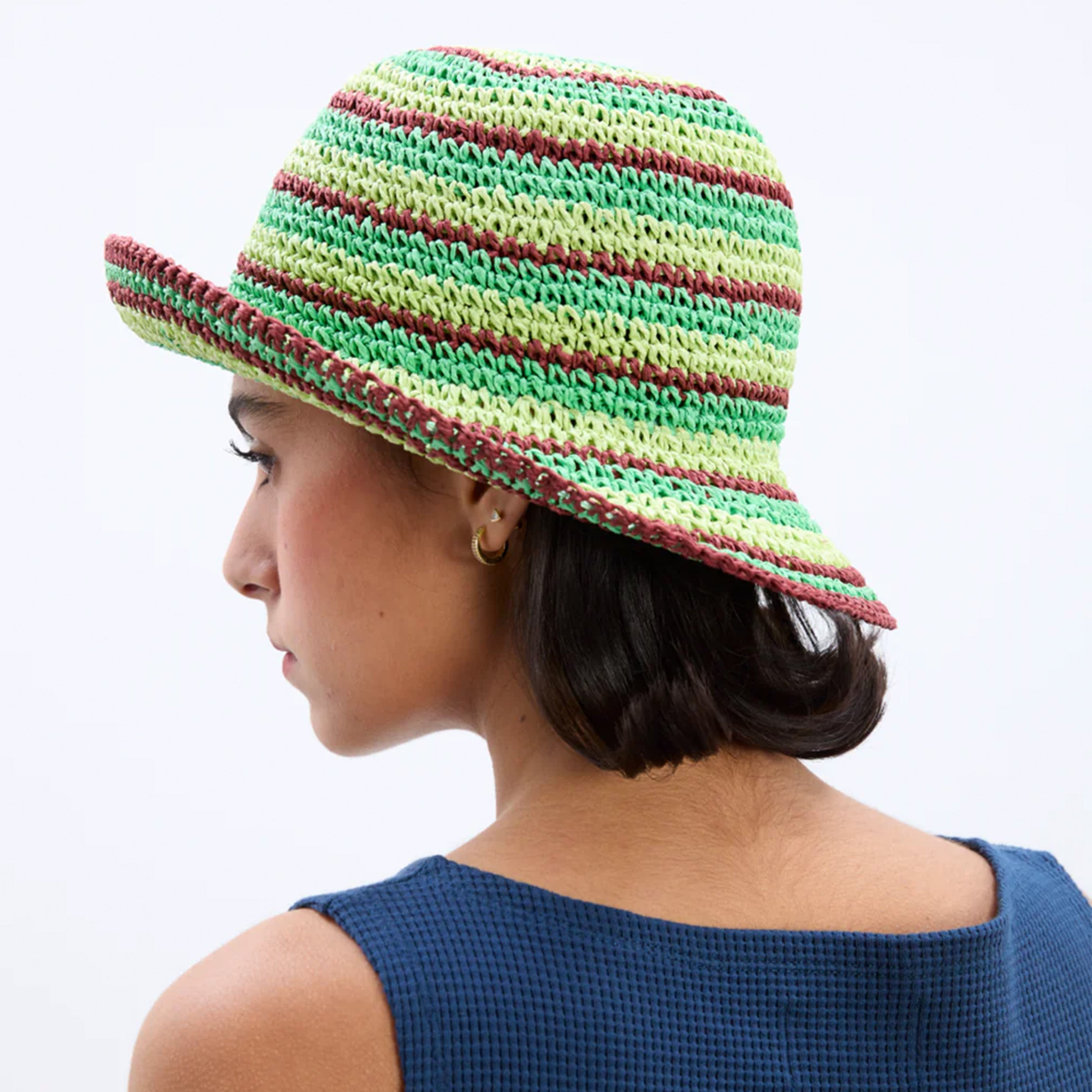 Damson Madder Raffia Bucket Hat Tropical Stripe
