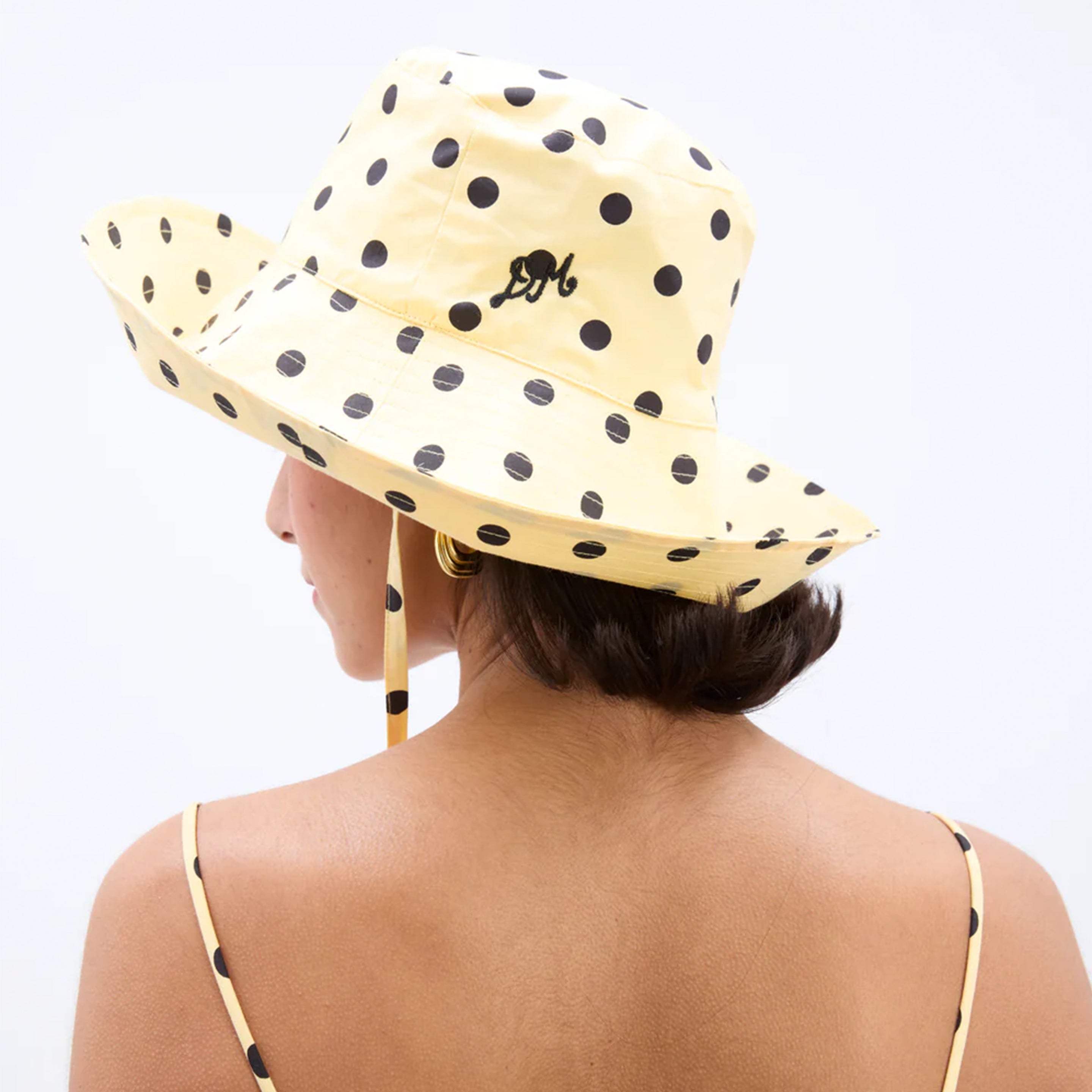 Damson Madder Sunhat Butter Yellow & Black Polka Dot