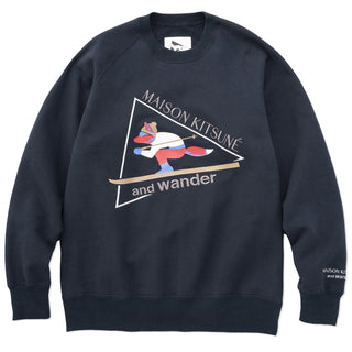 And Wander x Maison Kitsune Cotton Sweatshirt Navy - Parasol Store