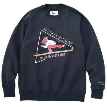 And Wander x Maison Kitsune Cotton Sweatshirt Navy - Parasol Store
