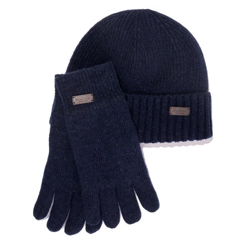 Barbour Carlton Beanie & Gloves Gift Set Navy - Parasol Store