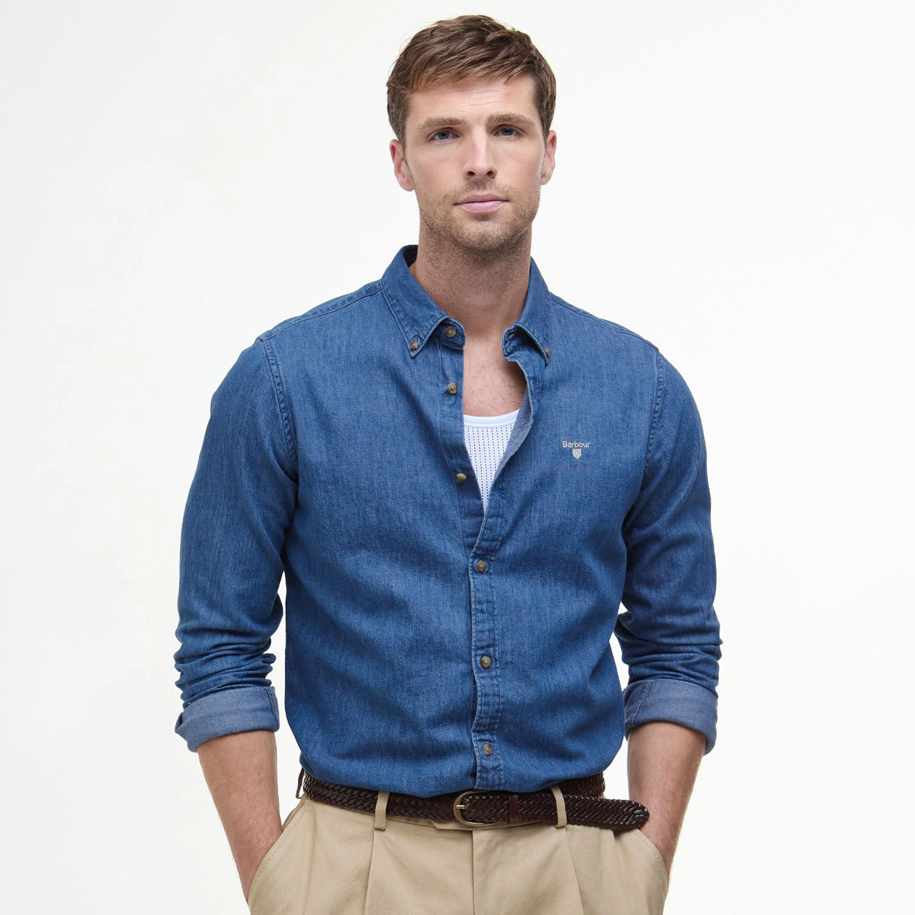 Barbour Chambray Crest Tailored Fit Shirt Chambray - Parasol Store