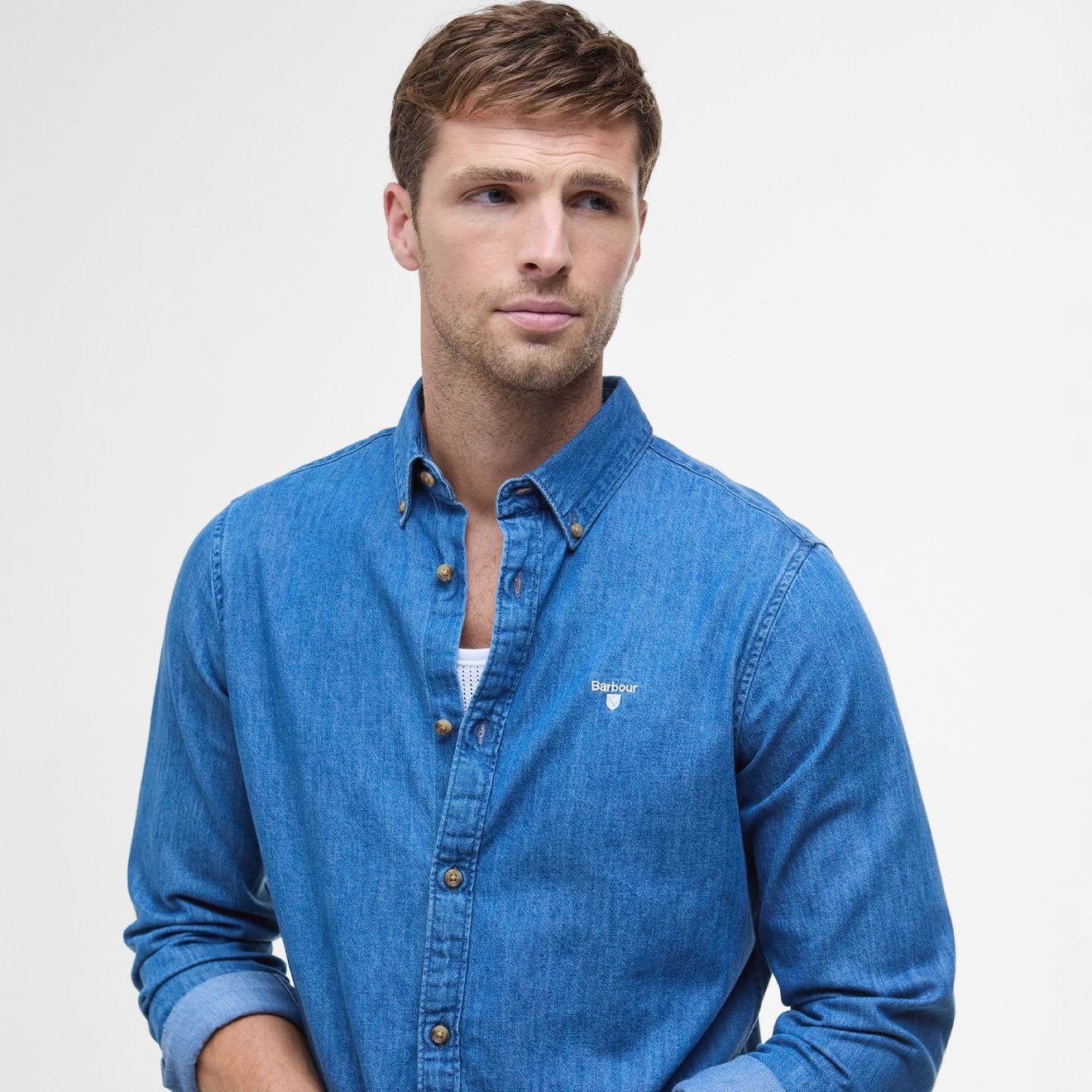 Barbour Chambray Crest Tailored Fit Shirt Chambray - Parasol Store