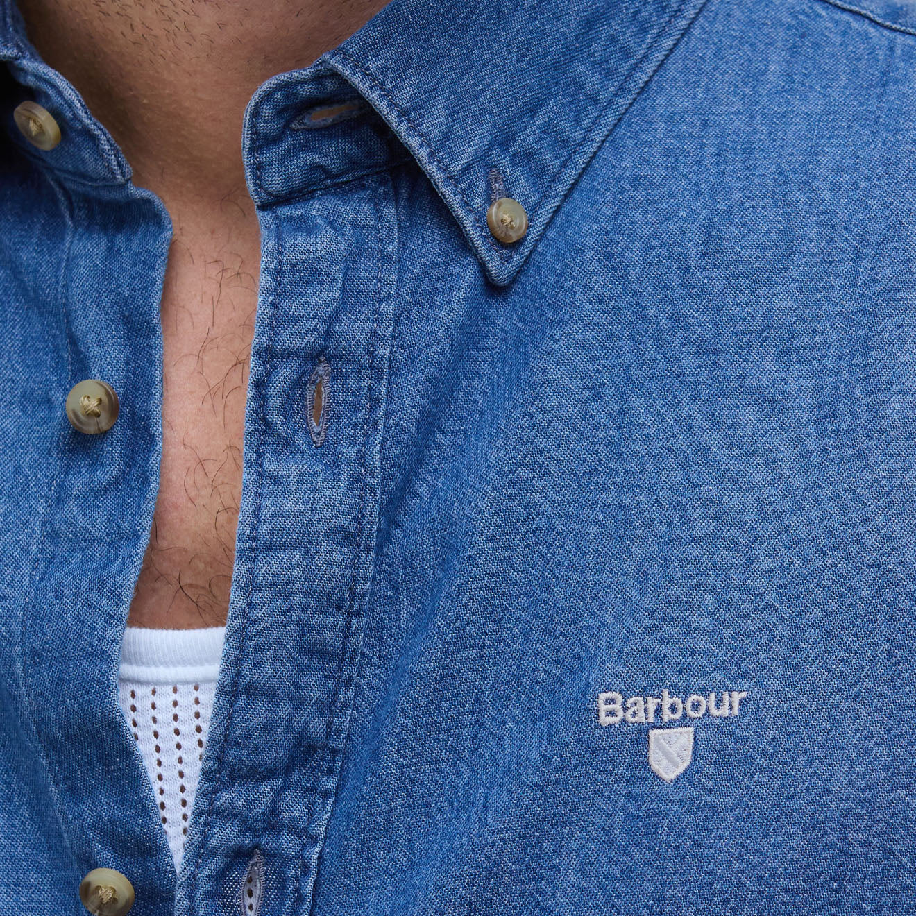 Barbour Chambray Crest Tailored Fit Shirt Chambray - Parasol Store