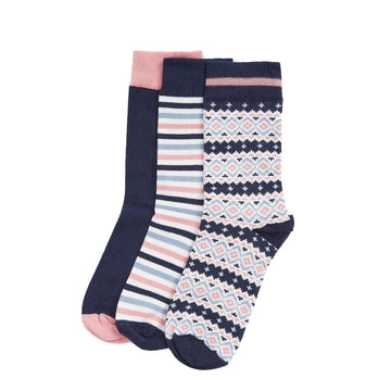 Barbour Claudia Fair Isle Sock Gift Set Pink/Navy - Parasol Store