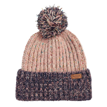 Barbour Norham Beanie Hat Pink Rust/Navy - Parasol Store