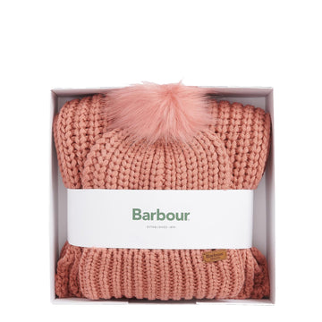 Barbour Saltburn Beanie & Scarf Gift Set Pink Rust - Parasol Store