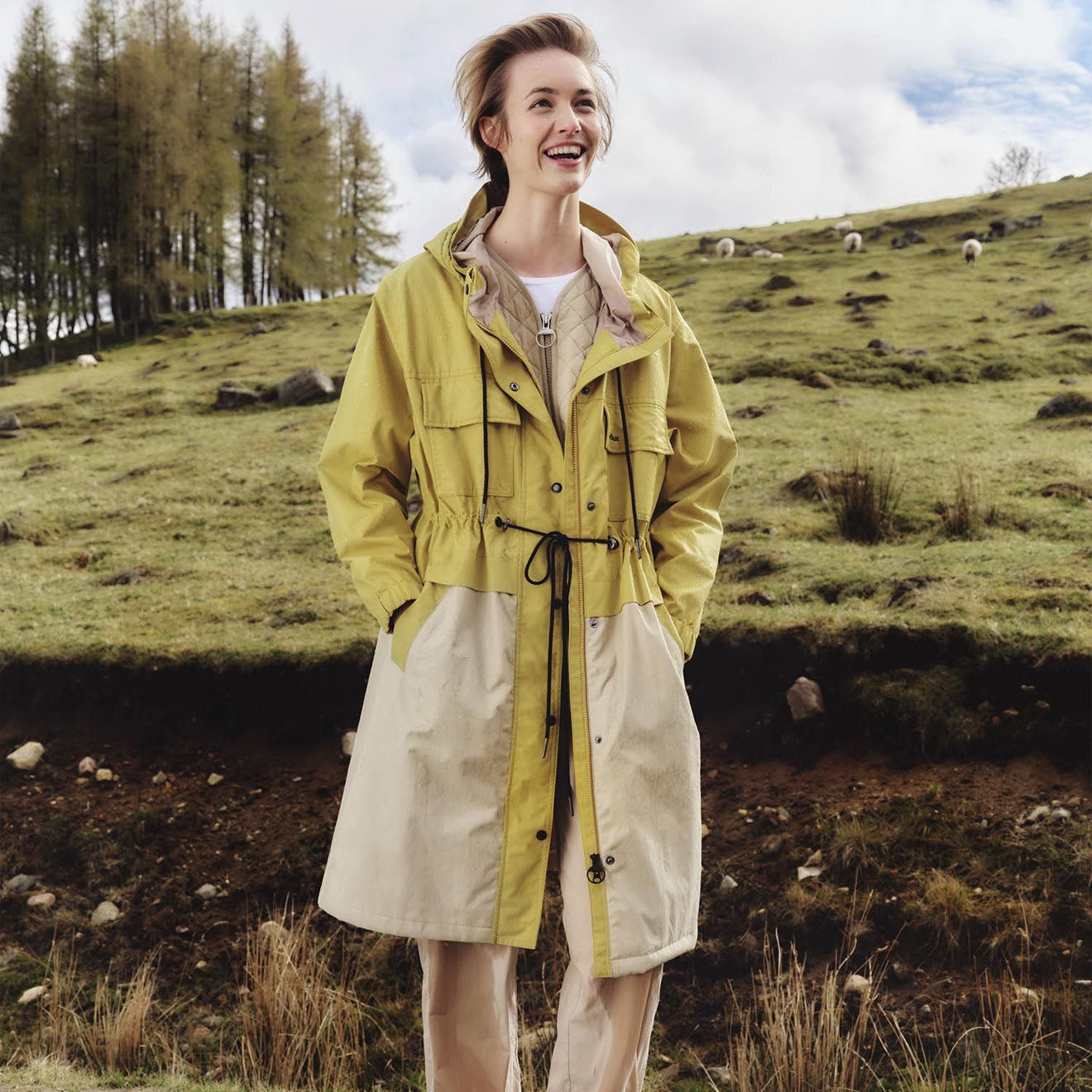 Barbour Womens Evie Showerproof Parka Limeade/Light Sand - Parasol Store