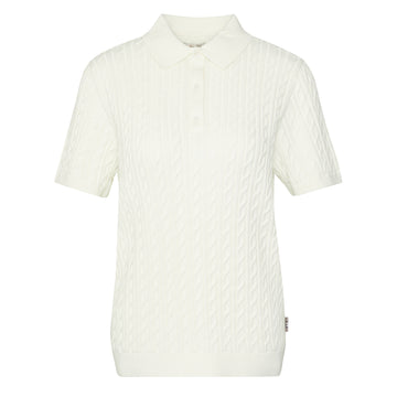 Barbour Womens Hartland Knitted Polo Jumper Cloud - Parasol Store