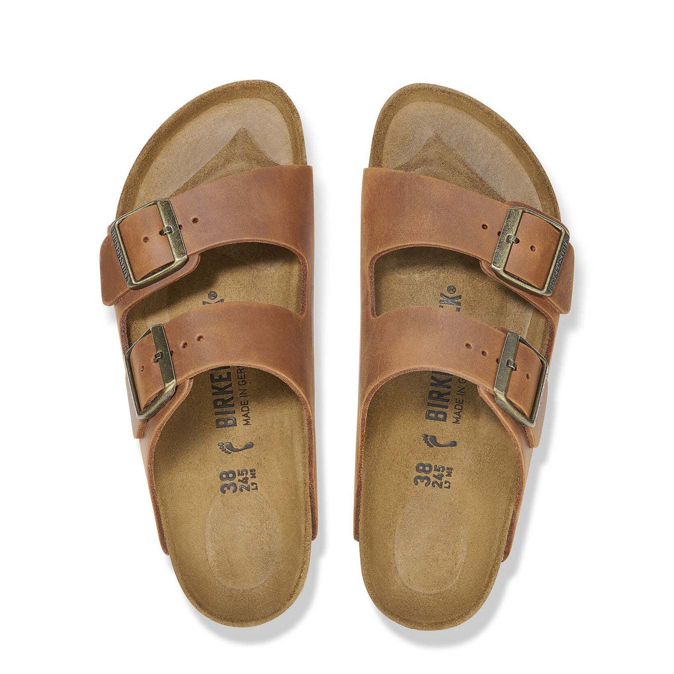 Birkenstock Womens Arizona Oiled Leather Narrow Sandal Cognac - Parasol Store
