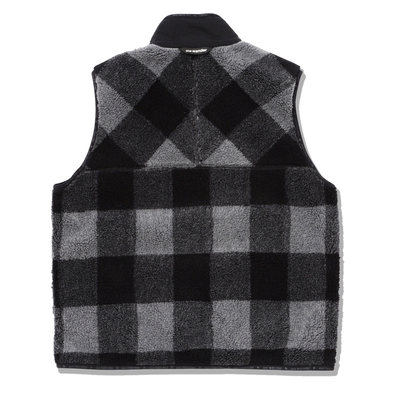 And Wander Womens Check Boa Vest Gray And Wander