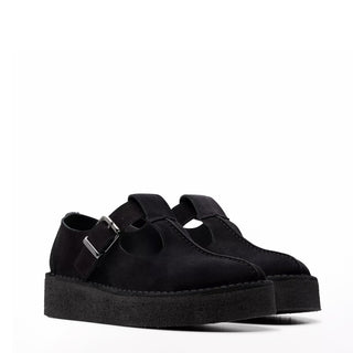 Clarks Originals Womens The Trek Wedge T-Bar Black Suede - Parasol Store