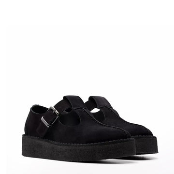 Clarks Originals Womens The Trek Wedge T-Bar Black Suede - Parasol Store