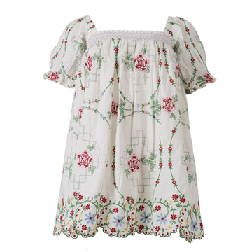 Damson Madder Lulu Mini Dress Rose Embroidery - Parasol Store