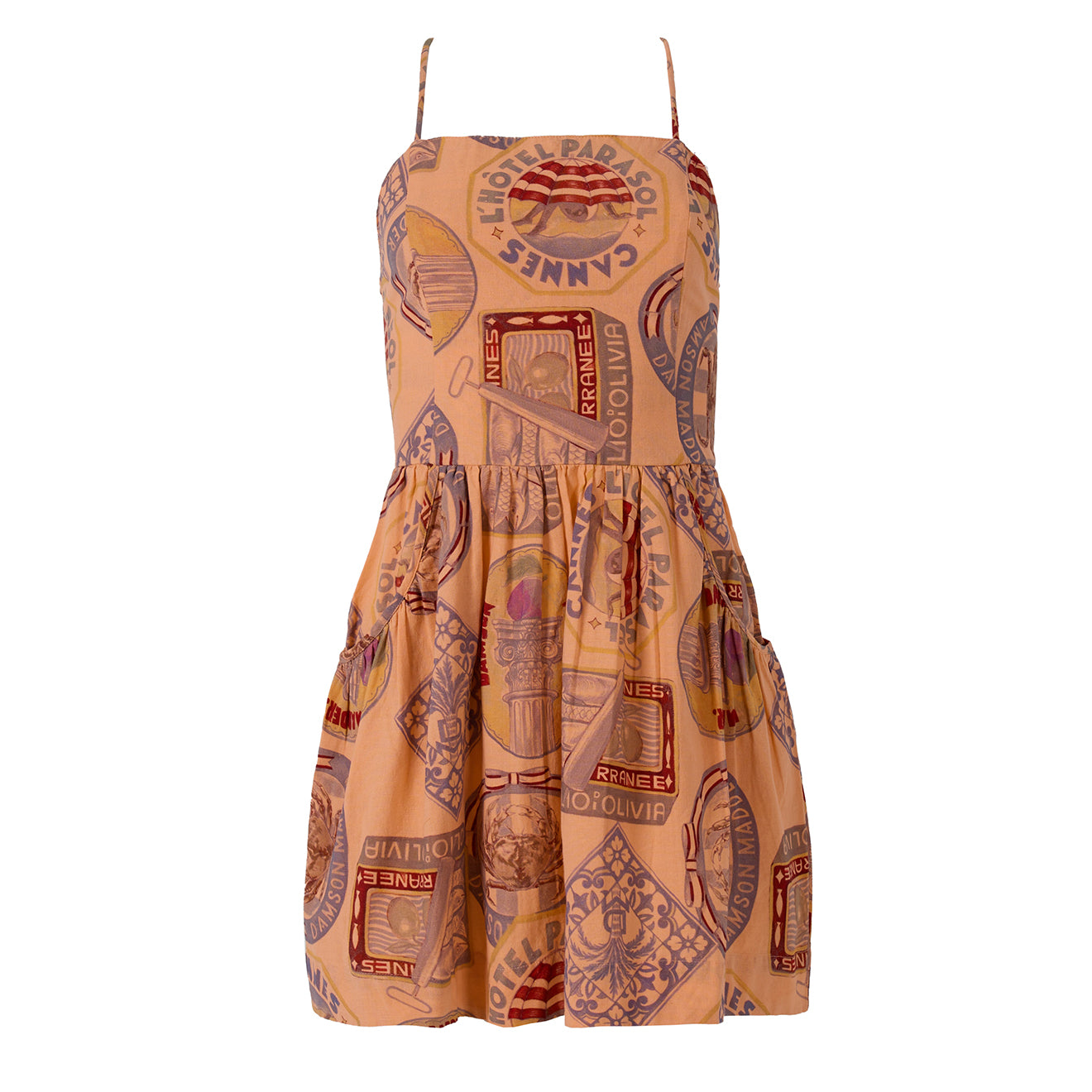 Damson Madder Peaches Mini Apron Dress Papaya Holiday Print