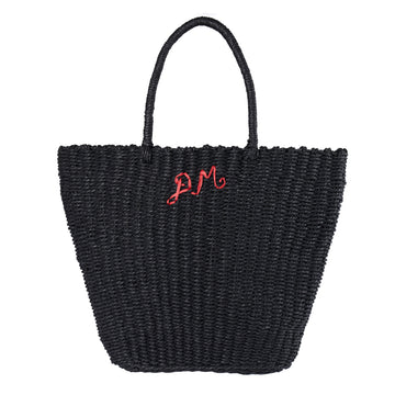 Damson Madder Straw Market Bag With Logo Black - Parasol Store