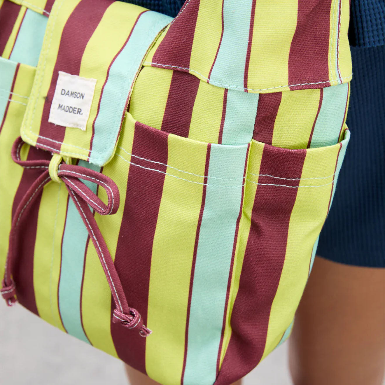 Damson Madder Tati Canvas Beach Bag Lime Stripe - Parasol Store