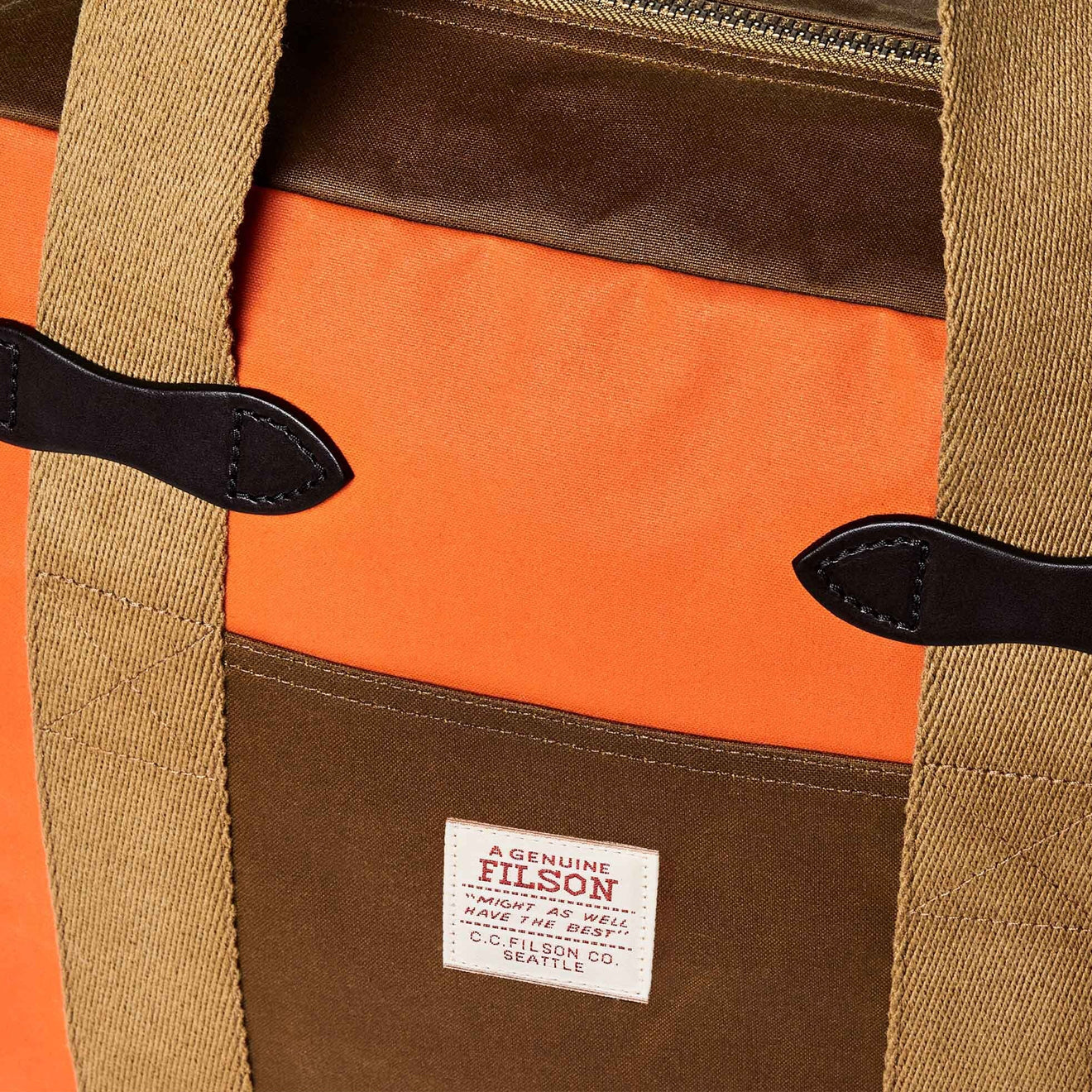 Filson Tin Cloth Tote Bag With Zipper Dark Tan / Flame Filson