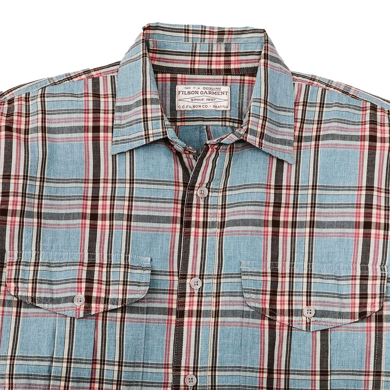 Filson Washed Feather Cloth Shirt Light Blue / Red / Natural Plaid - Parasol Store
