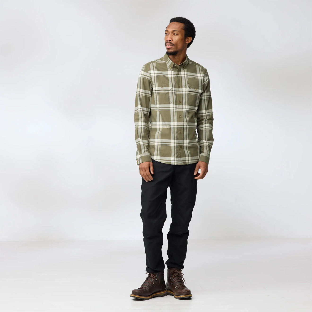 Fjallraven Ovik Lite Flannel Shirt Laurel Green / Chalk White