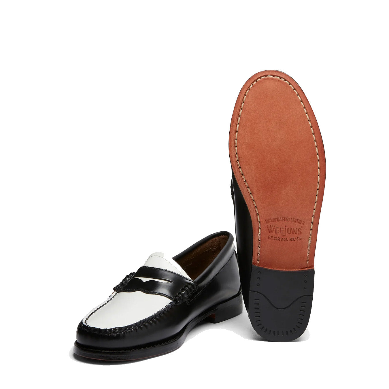 G.H.Bass Womens Bass Weejun Penny Loafer Black & White Leather - Parasol Store