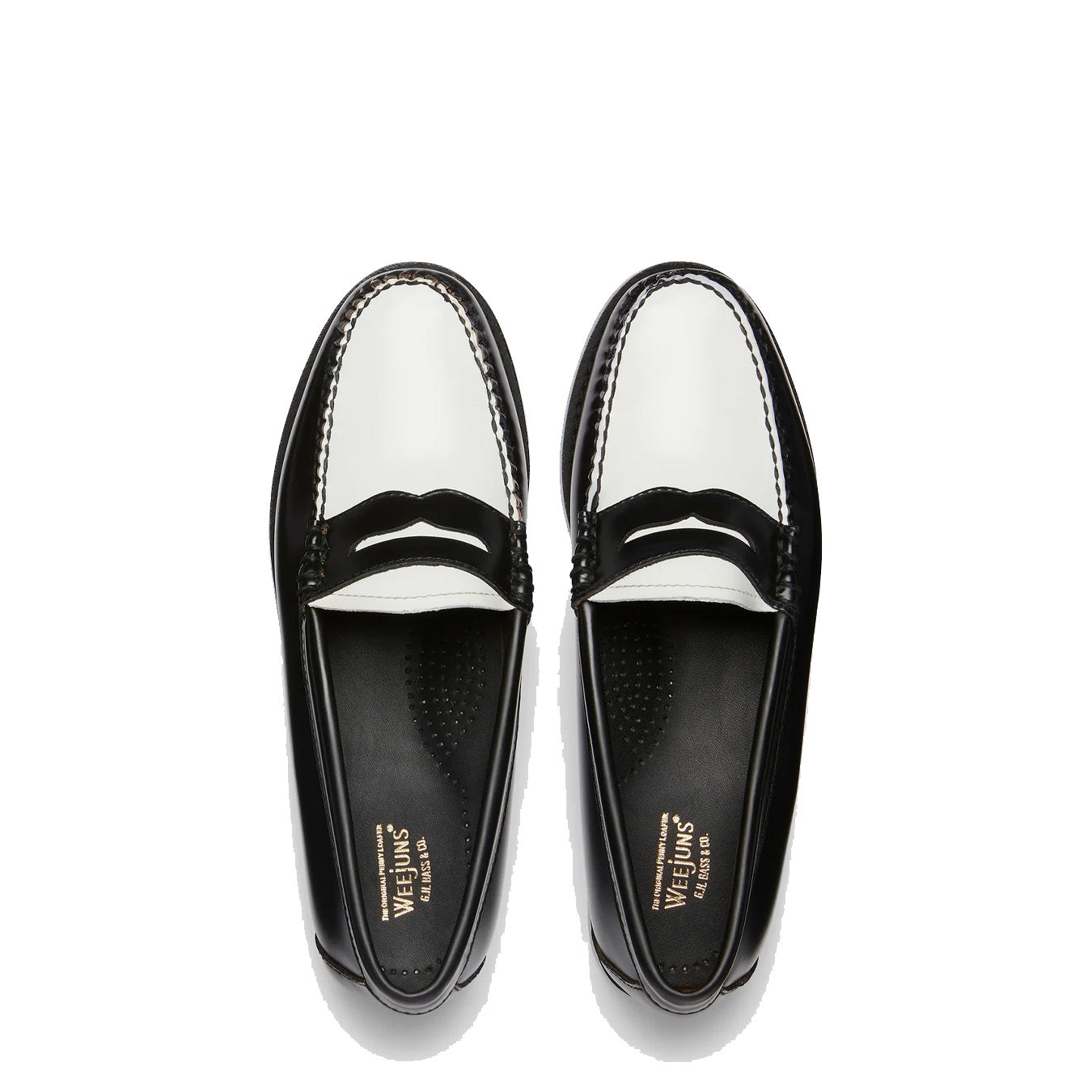 G.H.Bass Womens Bass Weejun Penny Loafer Black & White Leather - Parasol Store