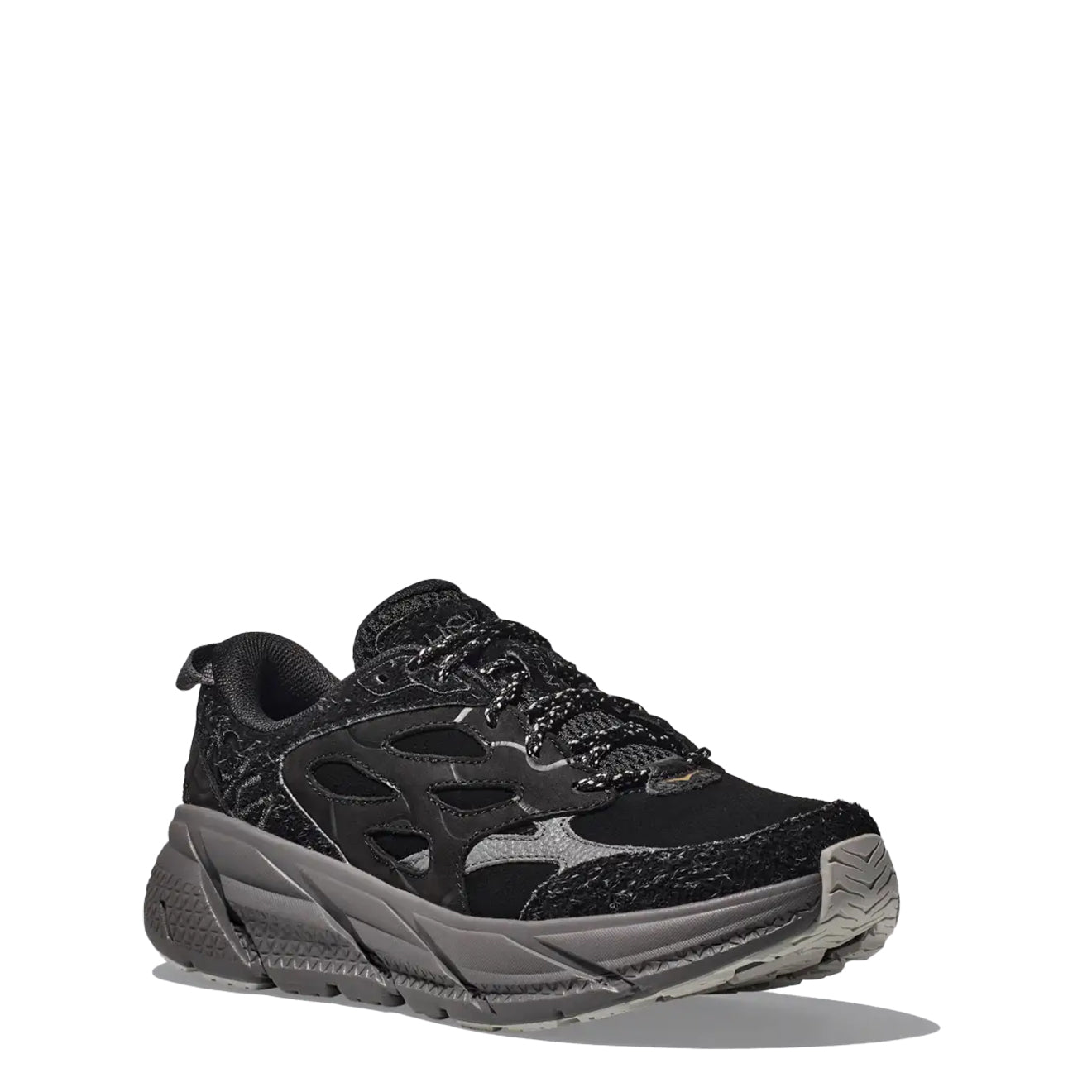 Hoka Elite Terrain System Clifton L Suede Trainer Black / Satellite Grey - Parasol Store