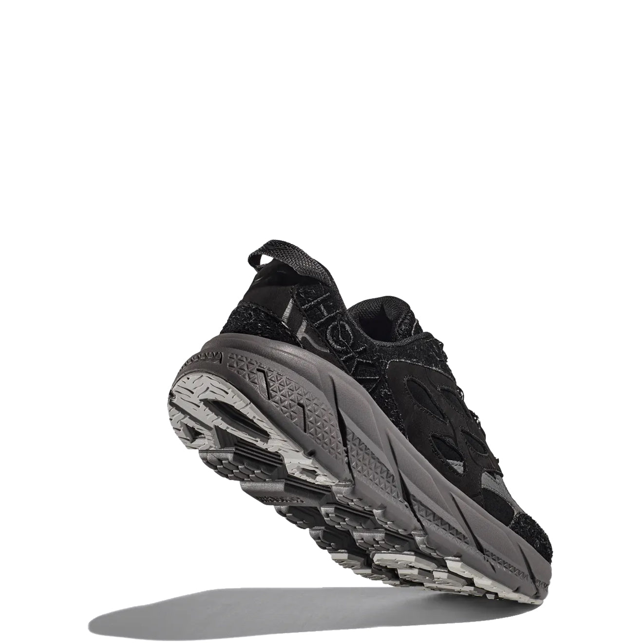 Hoka Elite Terrain System Clifton L Suede Trainer Black / Satellite Grey - Parasol Store
