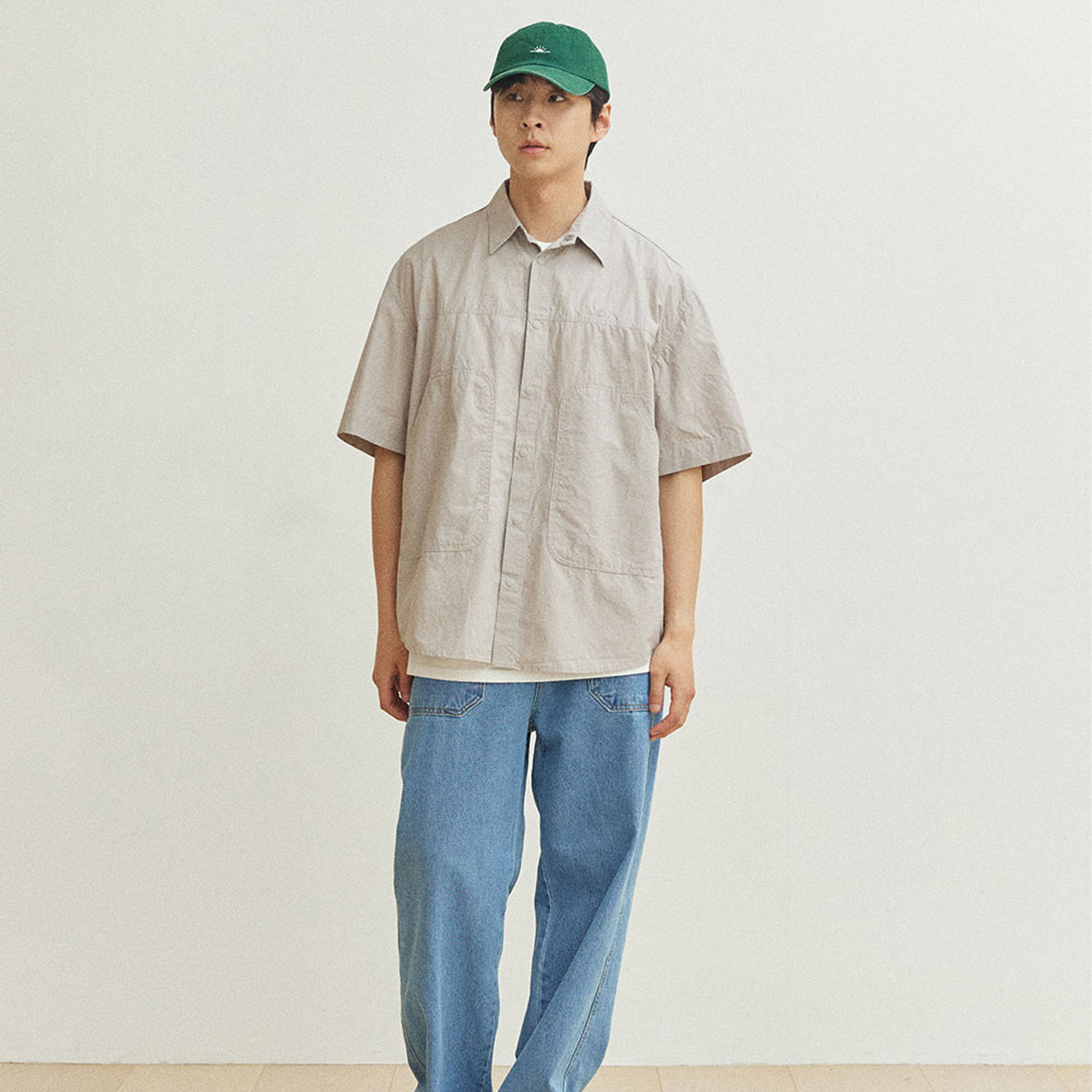 Kappy Cotton Snap Half Shirt Light Gray