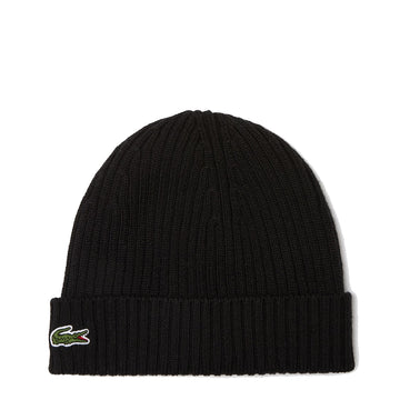 Lacoste Unisex Ribbed Wool Beanie Black