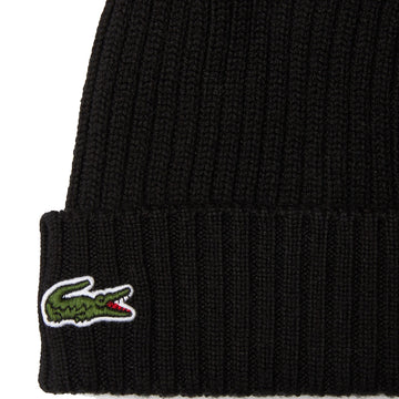 Lacoste Unisex Ribbed Wool Beanie Black