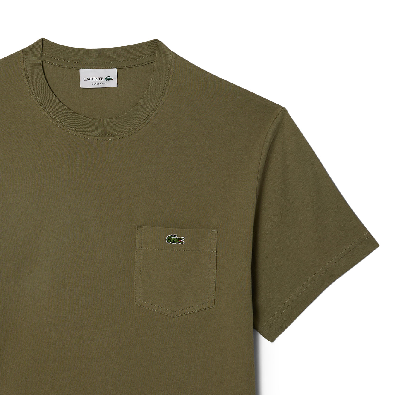 Lacoste Cotton T-Shirt with Breast Pocket Khaki - Parasol Store